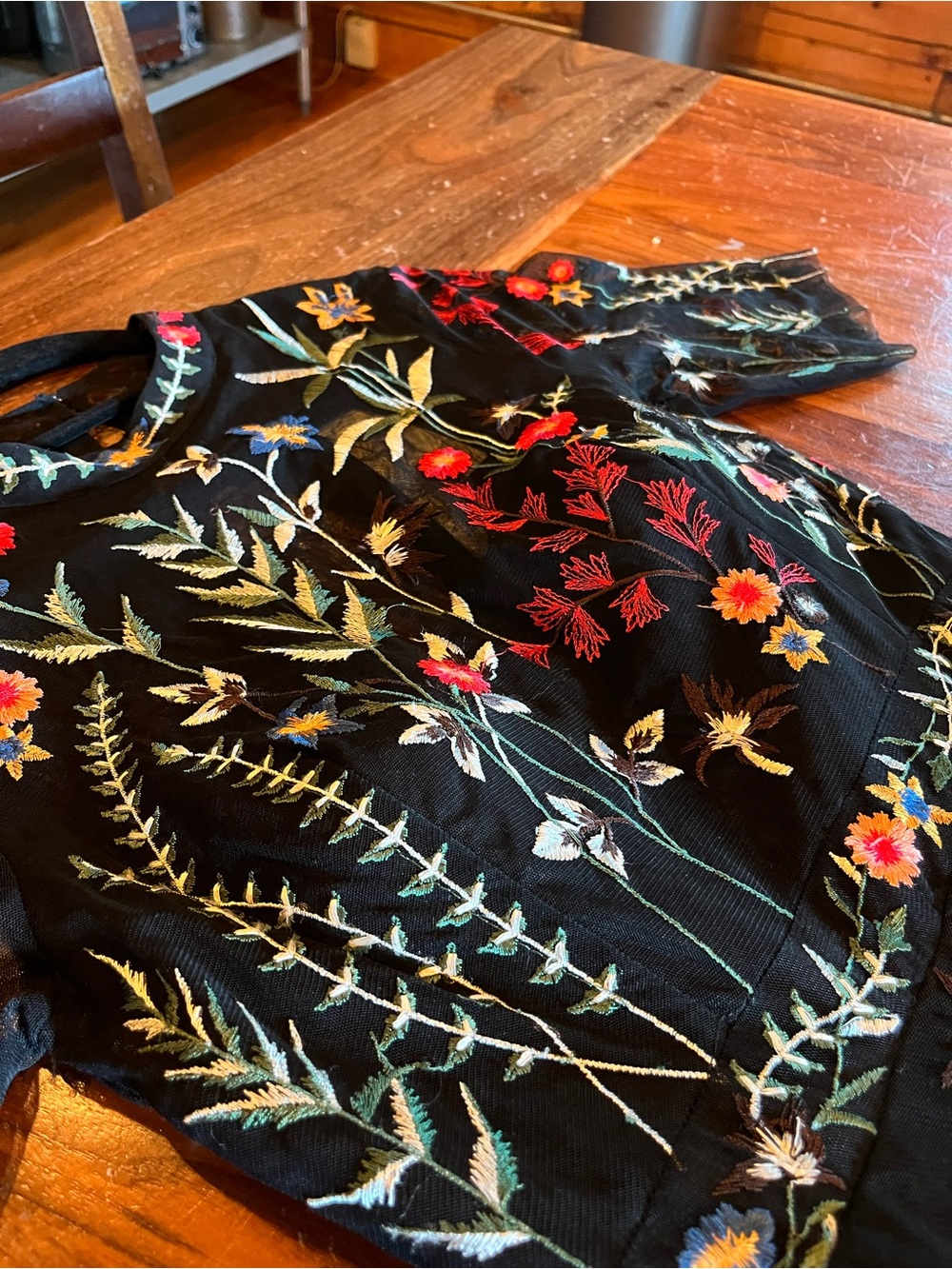 RANNA GILL - NWT Anthropologie Black Maxi Dress Multicolor Floral Embroidery - Picture 14 of 15